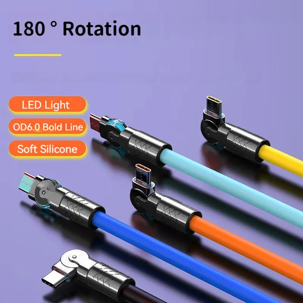 120W USB-C Silicone Cable | 180° Rotating Elbow Fast Charge USB-C Charging Cable QXL