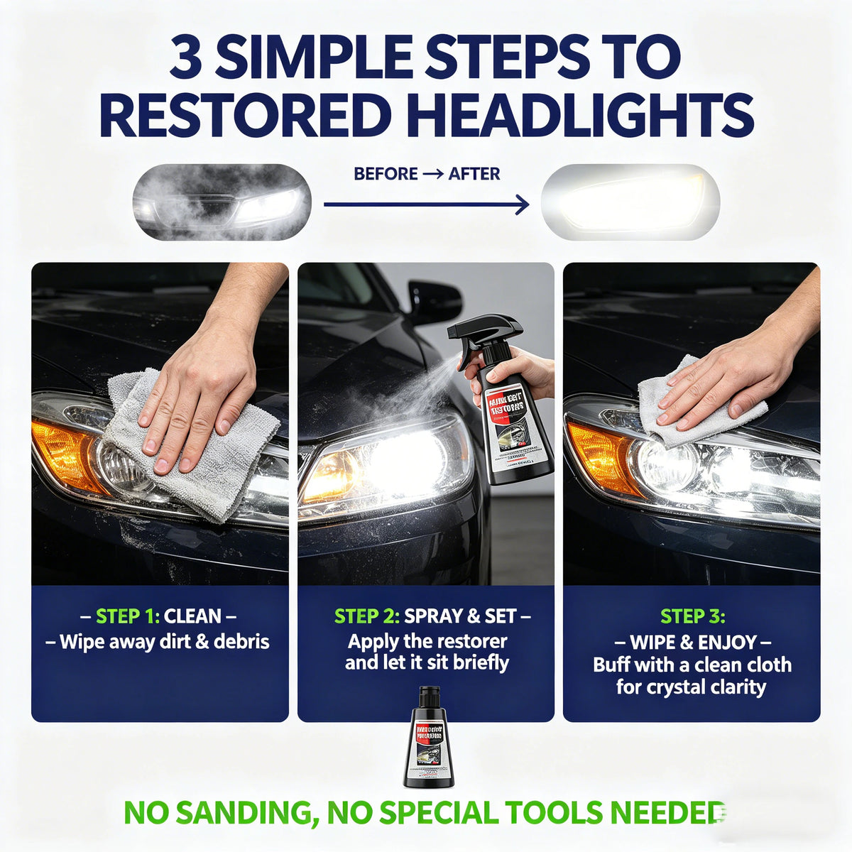 Headlight Restorer Spray – Clear Cloudy & Yellowed Lenses Headlight Restorer Spray QXL