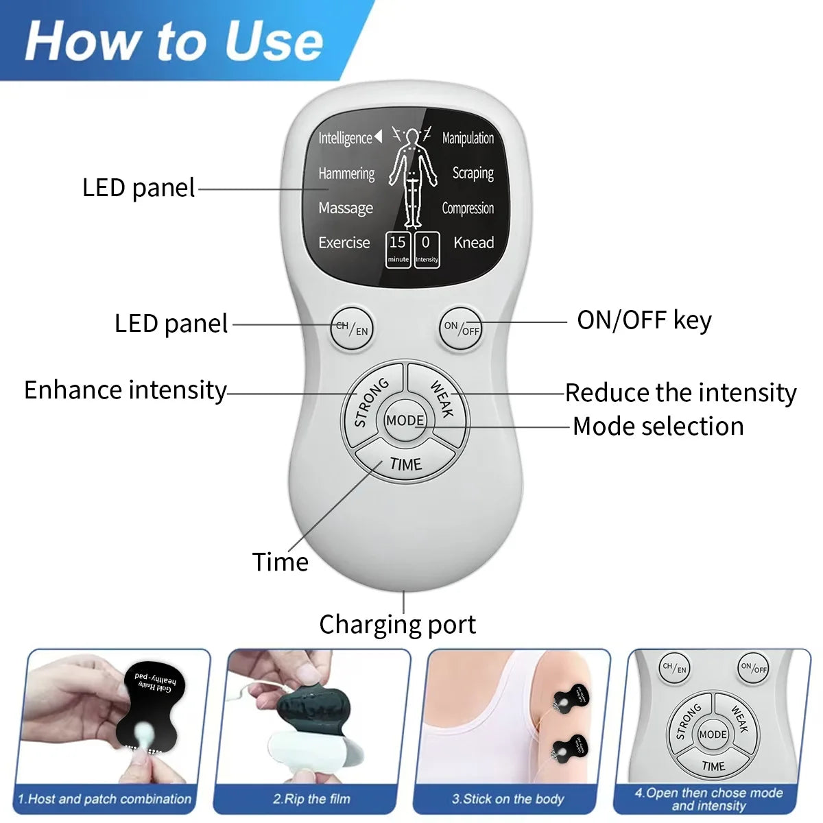 EMS & TENS Muscle Stimulator | 8 Modes, 15 Intensities Muscle Stimulator QXL