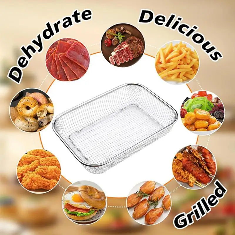 Stainless Steel Air Fryer Mesh Basket | Non-Stick Grill Tray Air Fryer Basket QXL