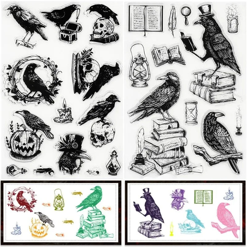 Gothic Raven Clear Stamps | Crow Skull Silicone Set for Journaling Clear Stamp Set QXL