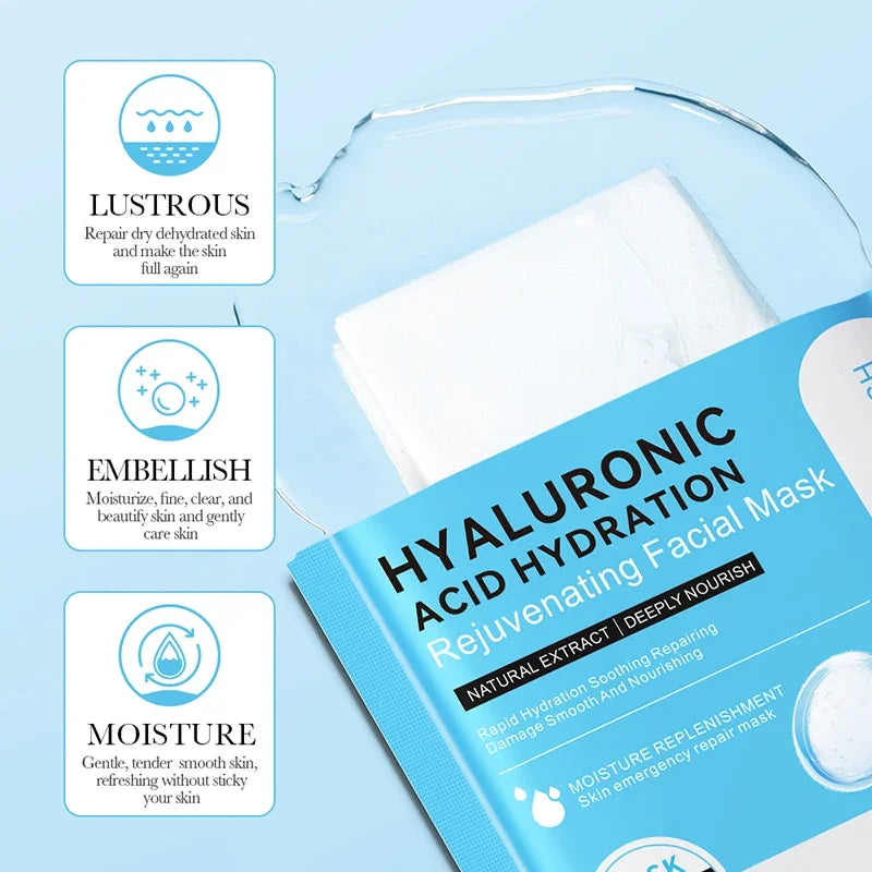 BIOAQUA Hyaluronic Acid Sheet Masks 10-Pack | Moisturising Hydrating Sheet Mask QXL
