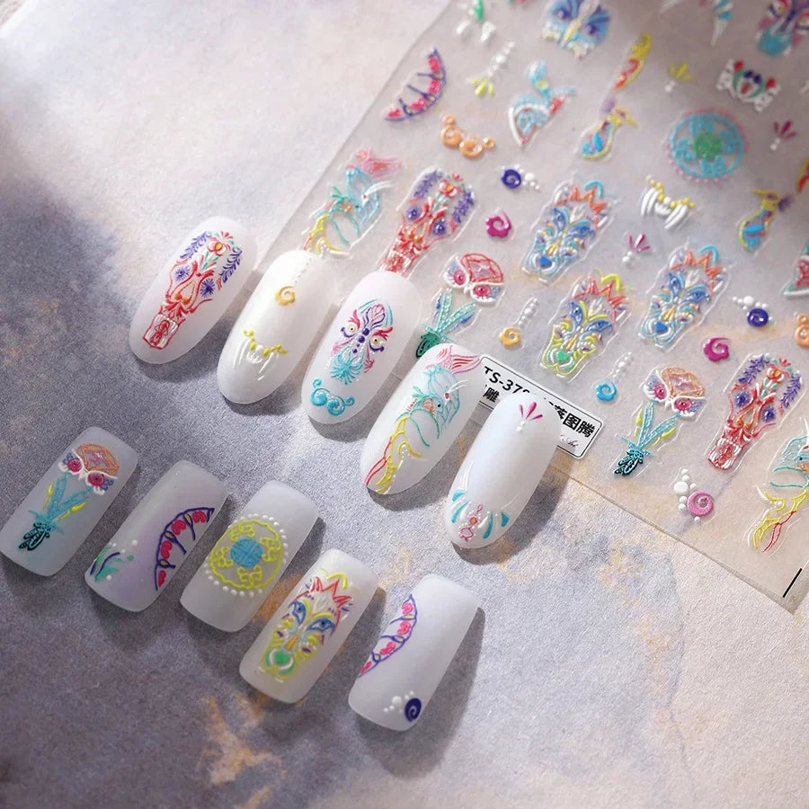 5D Embossed Animal Totem Nail Stickers – Owl Wolf Elk Nail Art Stickers QXL