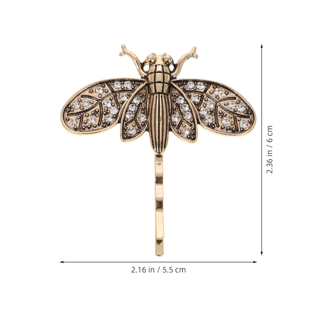 2-Pack Vintage Dragonfly Rhinestone Hair Clips | Gold Barrettes Rhinestone Hair Clips QXL
