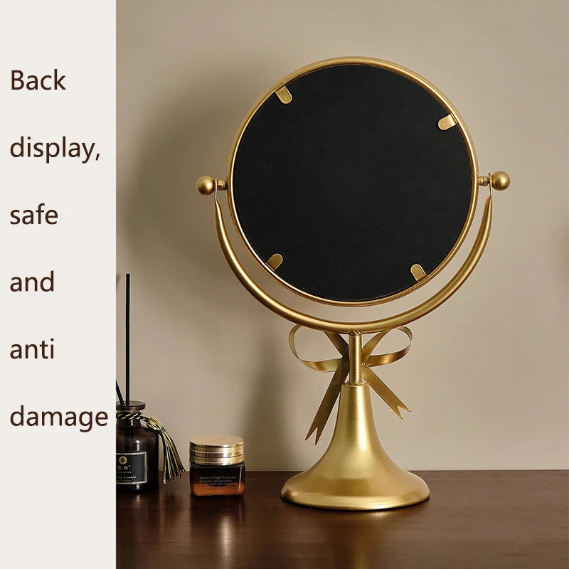 Retro Vanity Mirror Iron Frame 360° Rotating Bowknot Makeup Mirror Vanity Makeup Mirror QXL