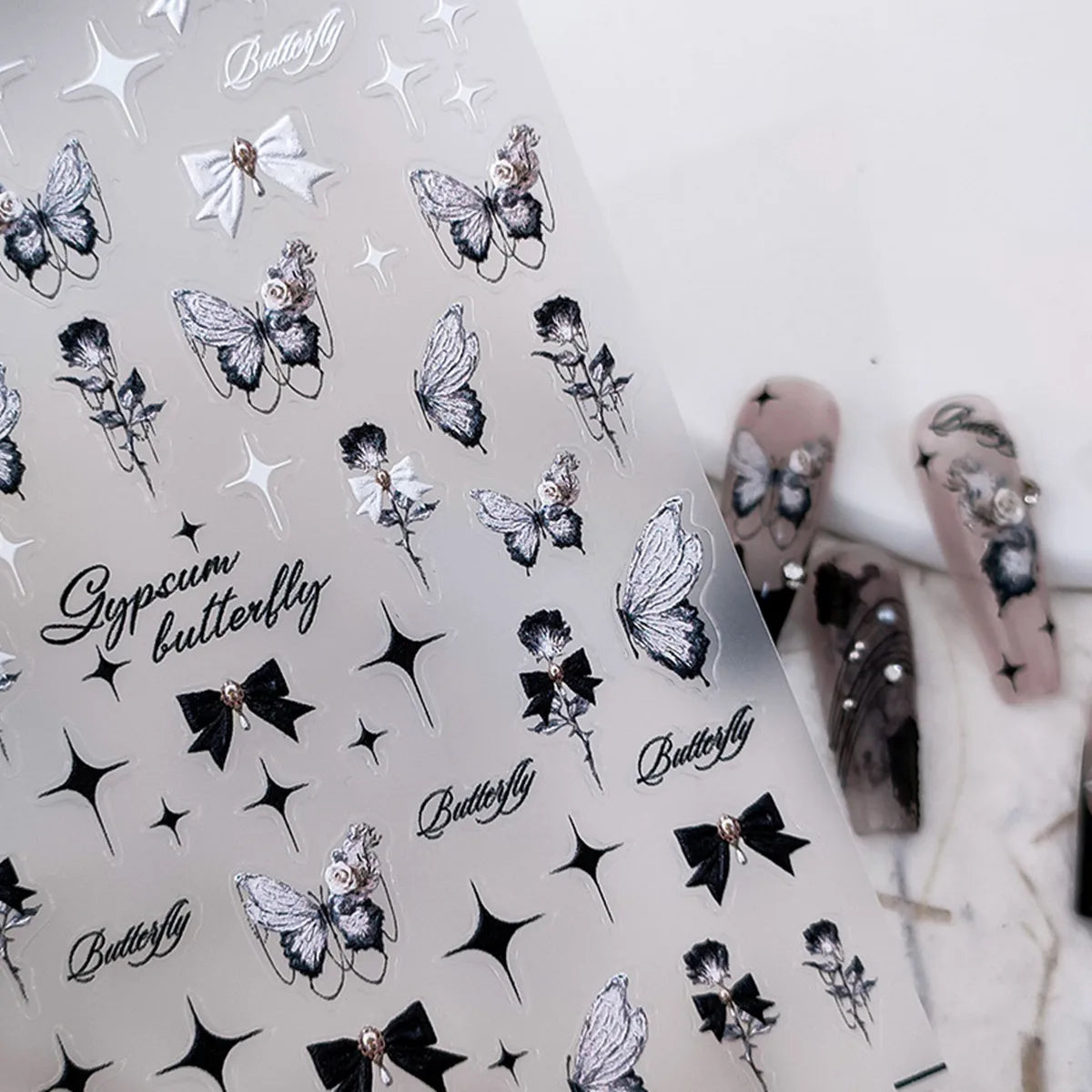 5D Embossed Punk Nail Stickers | Bow Butterfly Star Decals Nail Art Stickers QXL
