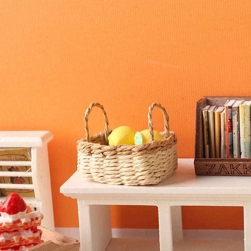 1:12 Dollhouse Miniature Woven Bamboo Basket | Kitchen Decor Dollhouse Miniature QXL