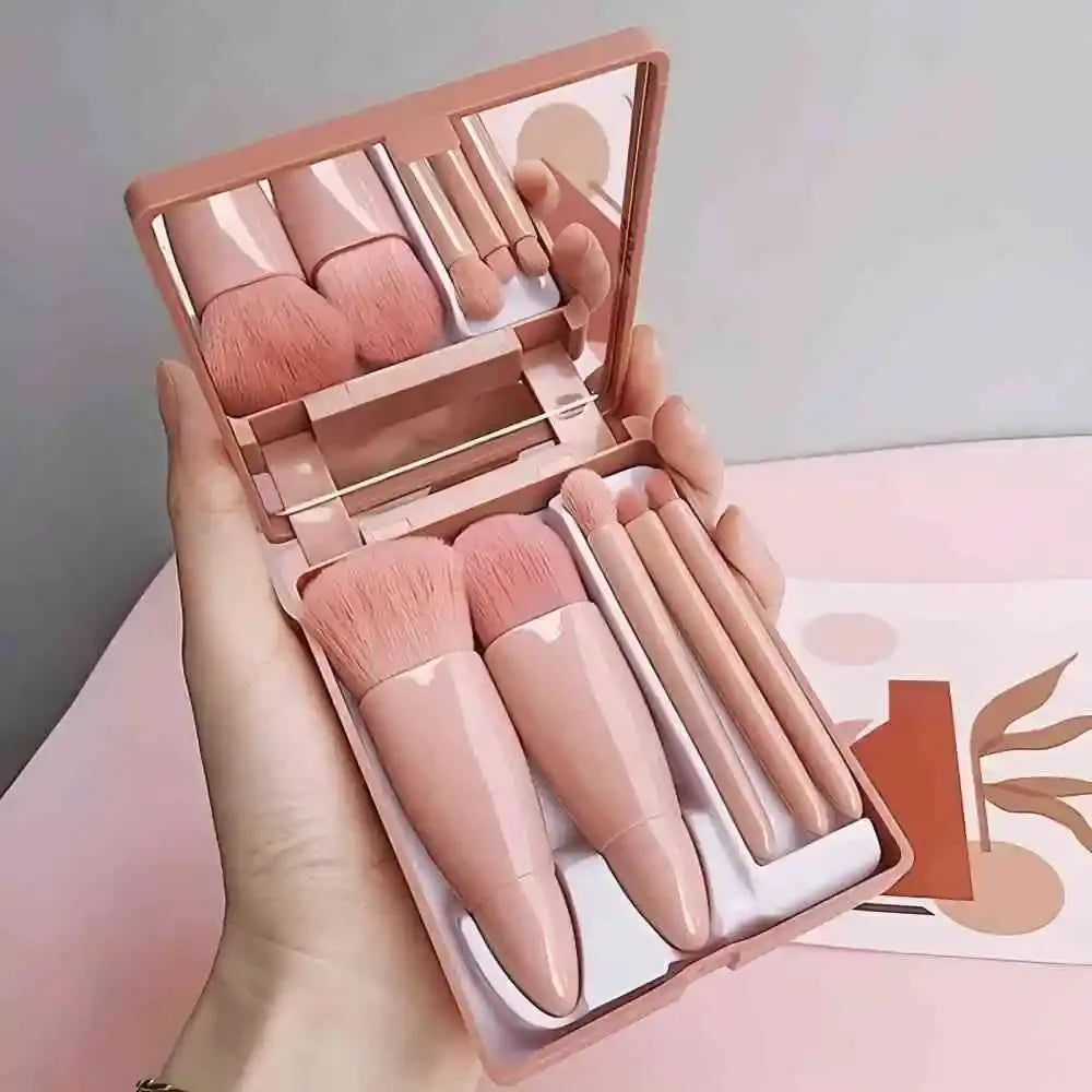VVOCCI 5-Pc Mini Travel Makeup Brush Set with Case & Mirror Travel Makeup Brush Set QXL