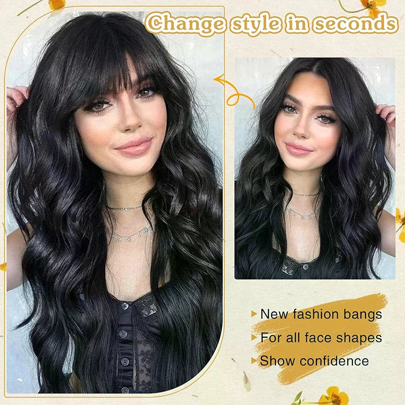 Clip-In Synthetic Air Bangs & Sideburns Hairpiece | Black Brown Clip-In Bangs Hairpiece QXL