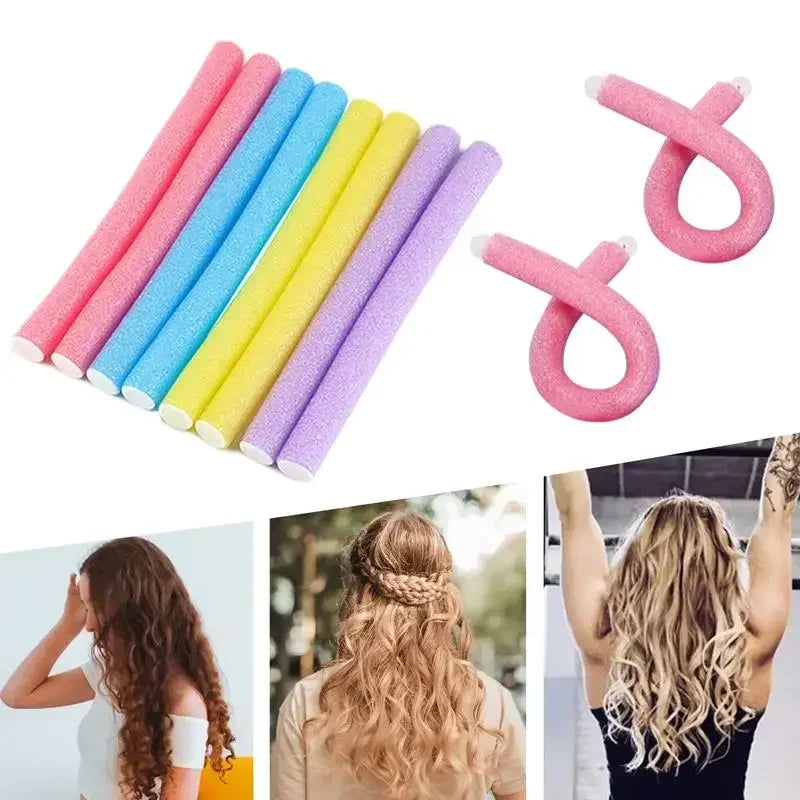 10-Pack No-Heat Foam Bendy Curling Rods | All Hair Types Heatless Hair Curlers QXL