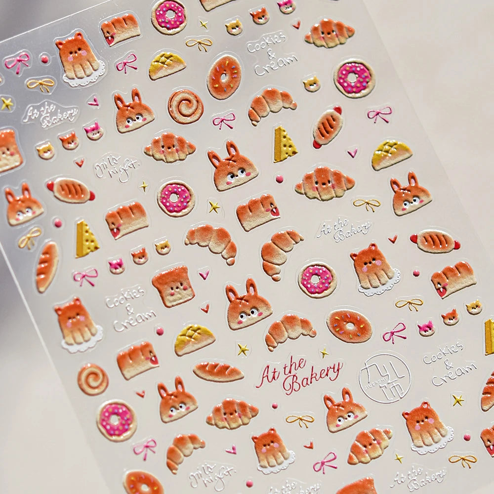 5D Food Nail Art Stickers – Donut, Croissant & Cookie Decals Nail Art Stickers QXL