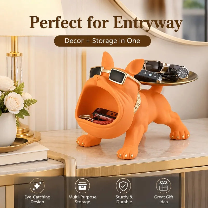 French Bulldog Key Tray Organizer | Resin Statue & Gold Tray Decorative Key Tray QXL