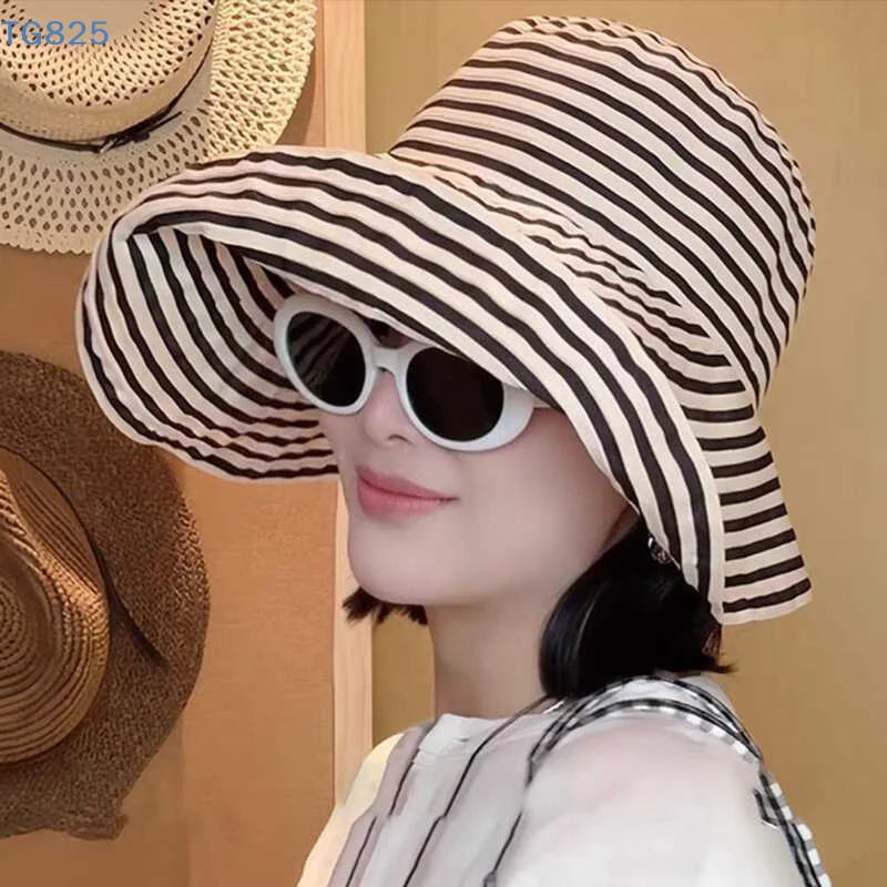 Wide Brim Foldable Striped Fisherman Sun Hat – UV Protection Sun Hat QXL