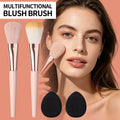 4-Piece Blush Brush & Powder Puff Set | Pink Wood Handles Makeup Brush Set QXL Pink