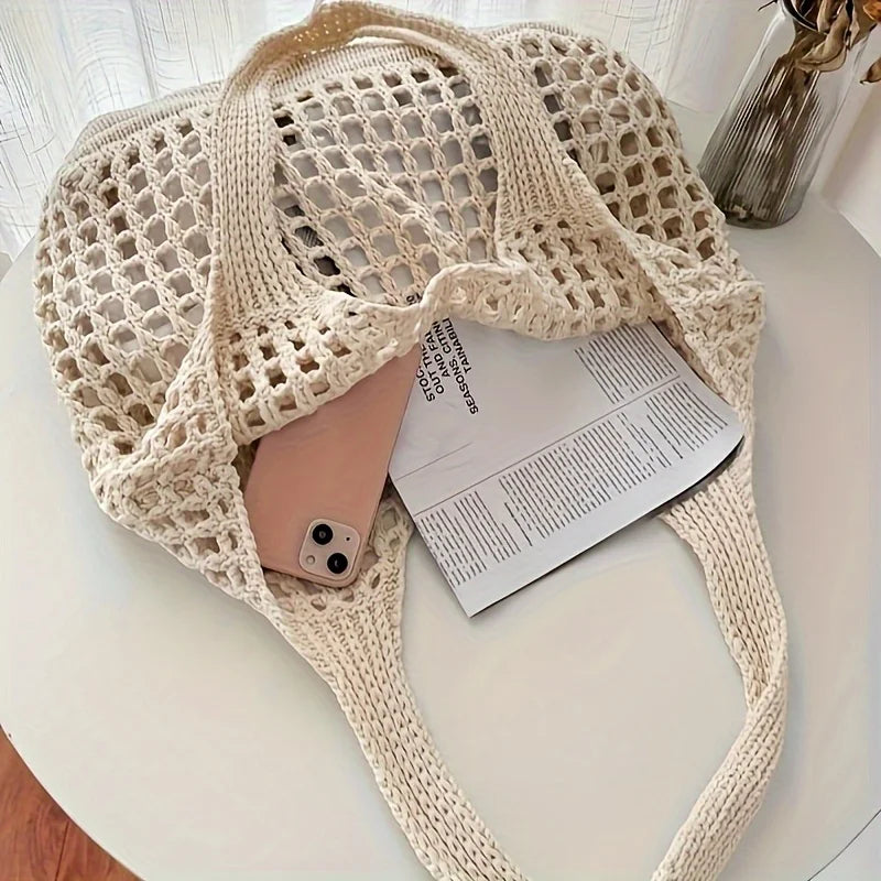 Large Woven Tote Bag | Hollow Shoulder Bag for Summer Travel Woven Tote Bag QXL