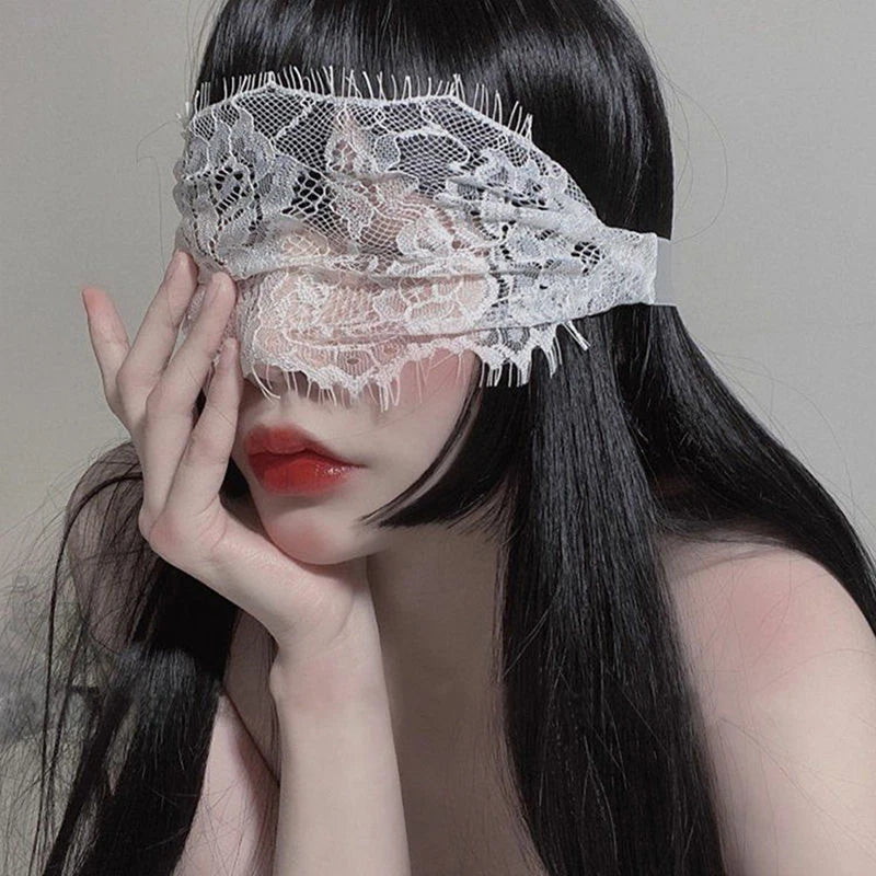 Lace Eye Patch Mask | Silk Cutout Blindfold Black & White Costume Eye Mask QXL