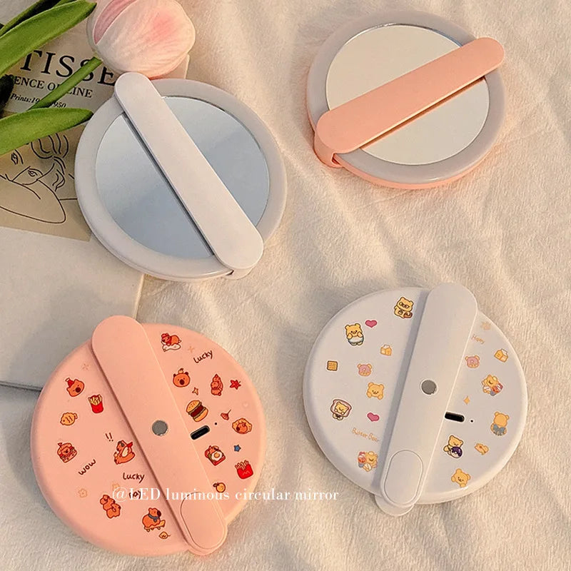 LED Lighted Compact Makeup Mirror | 2X Magnification Foldable Lighted Makeup Mirror QXL