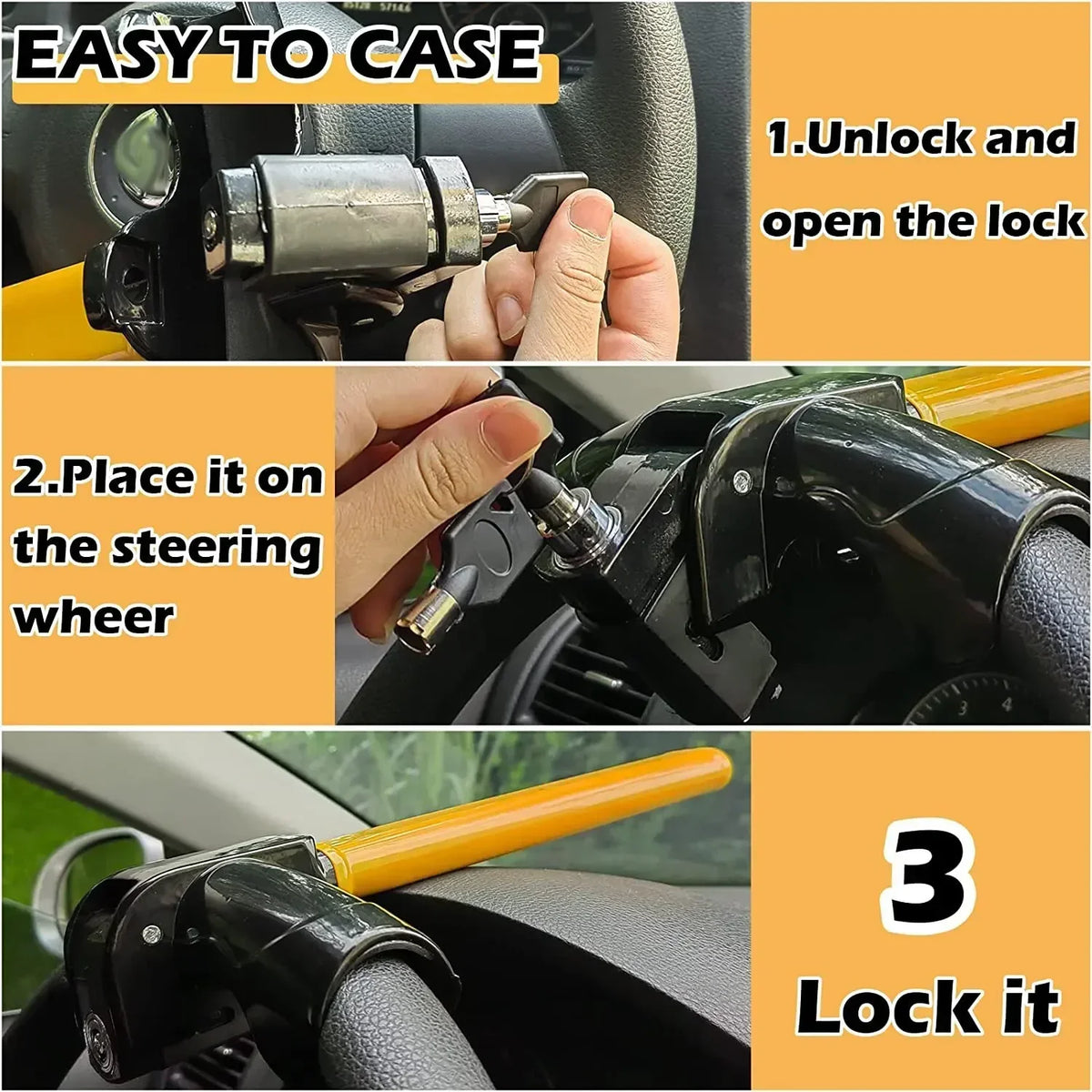 Universal T-Bar Steering Wheel Lock | Anti-Theft Security Steering Wheel Lock QXL