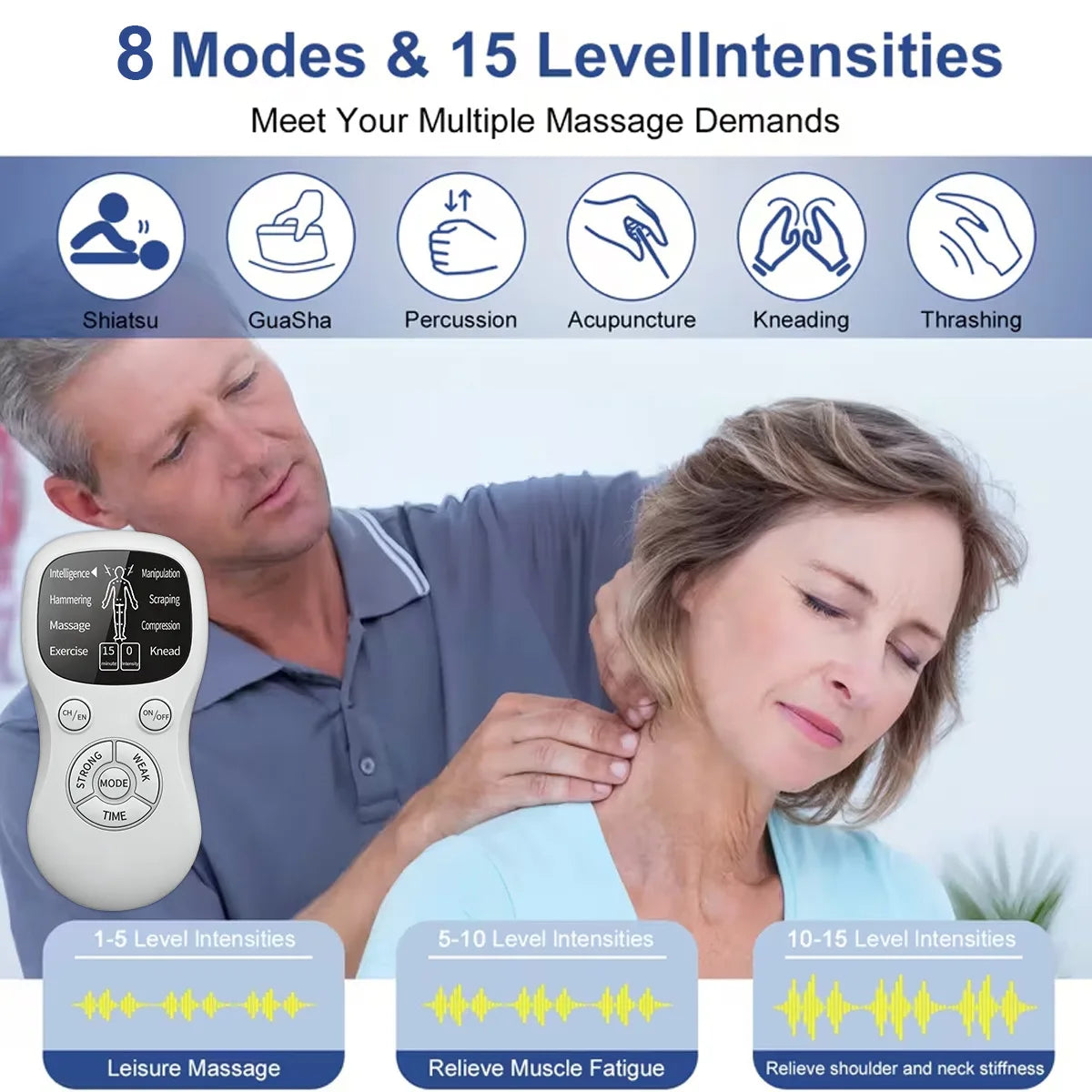 EMS & TENS Muscle Stimulator | 8 Modes, 15 Intensities Muscle Stimulator QXL