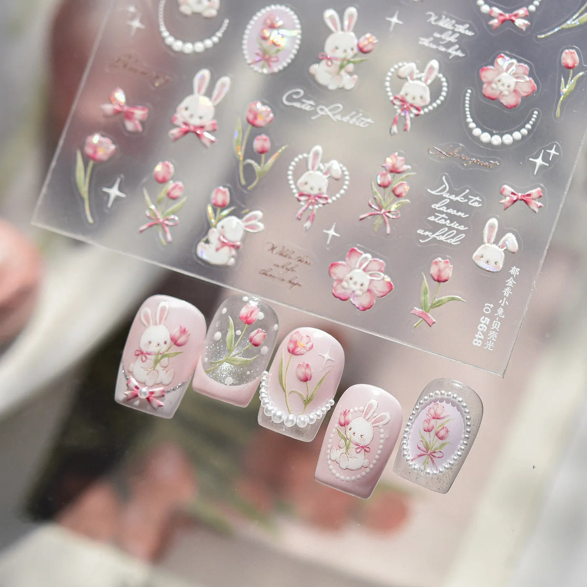 5D Spring Nail Art Stickers – Rabbit, Cherry, Tulip & Bow Nail Art Stickers QXL