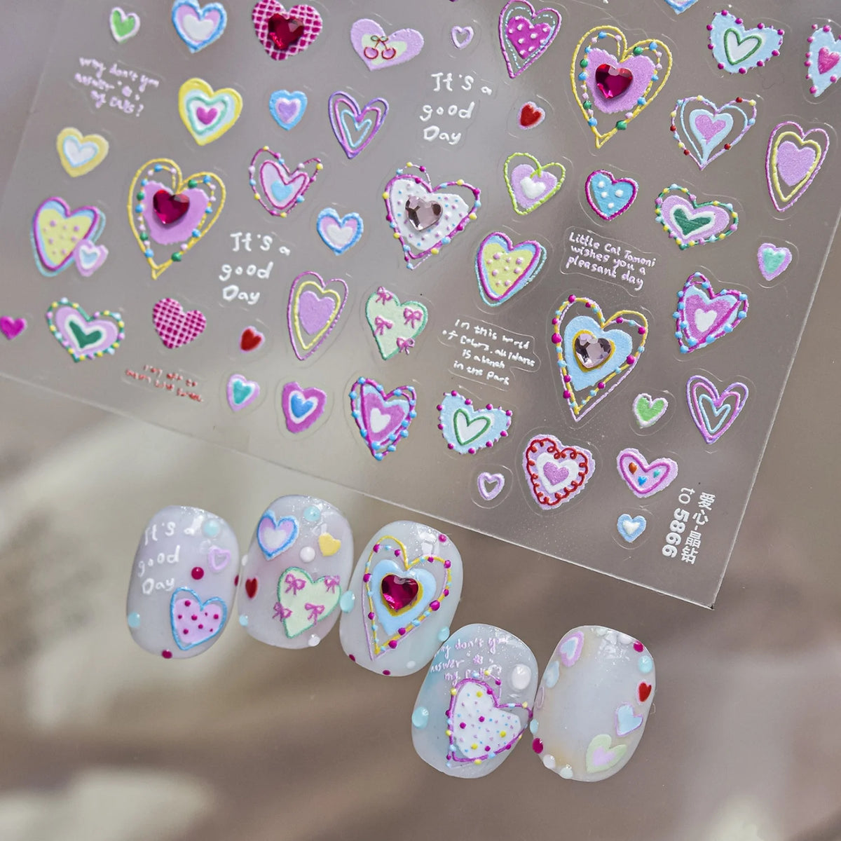 5D Heart Nail Stickers – Crystal Rhinestone Floral Decals Nail Art Stickers QXL