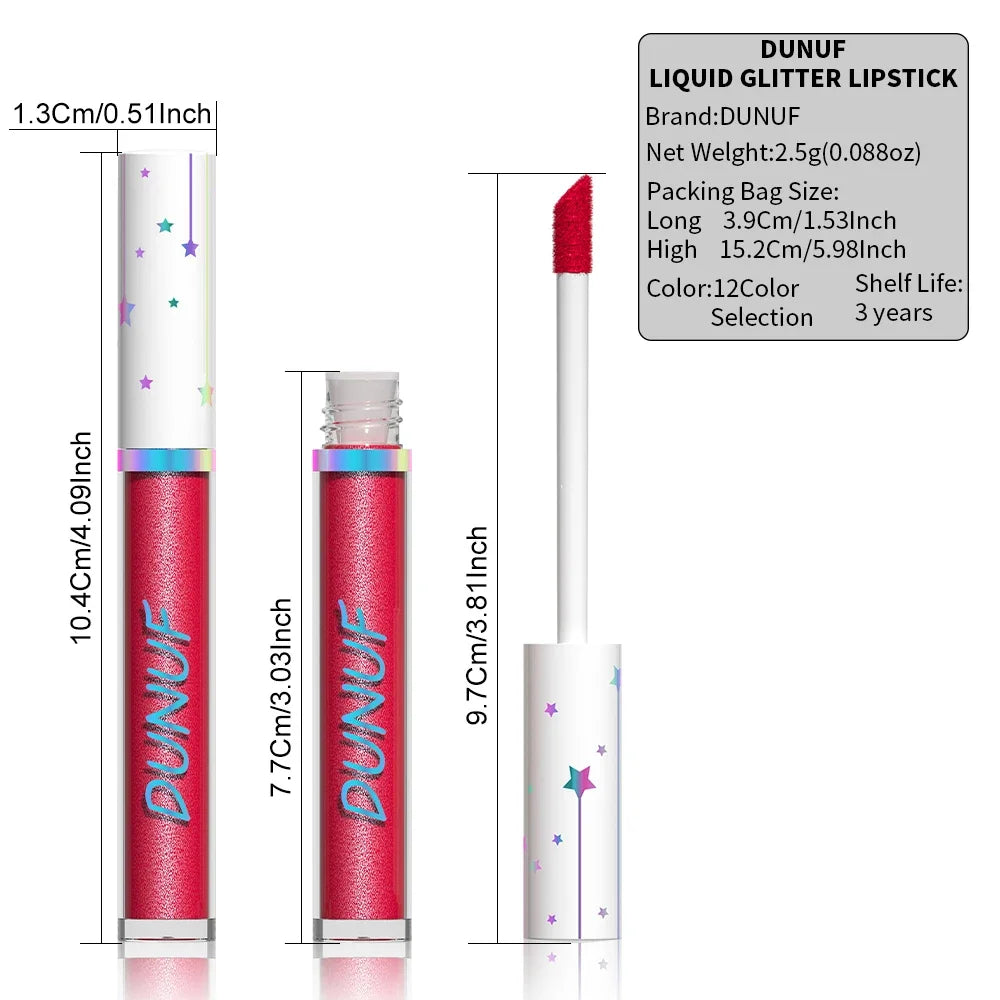 DUNUF Shimmer Lip Gloss – 12 Colors, Waterproof & Moisturizing Shimmer Lip Gloss QXL