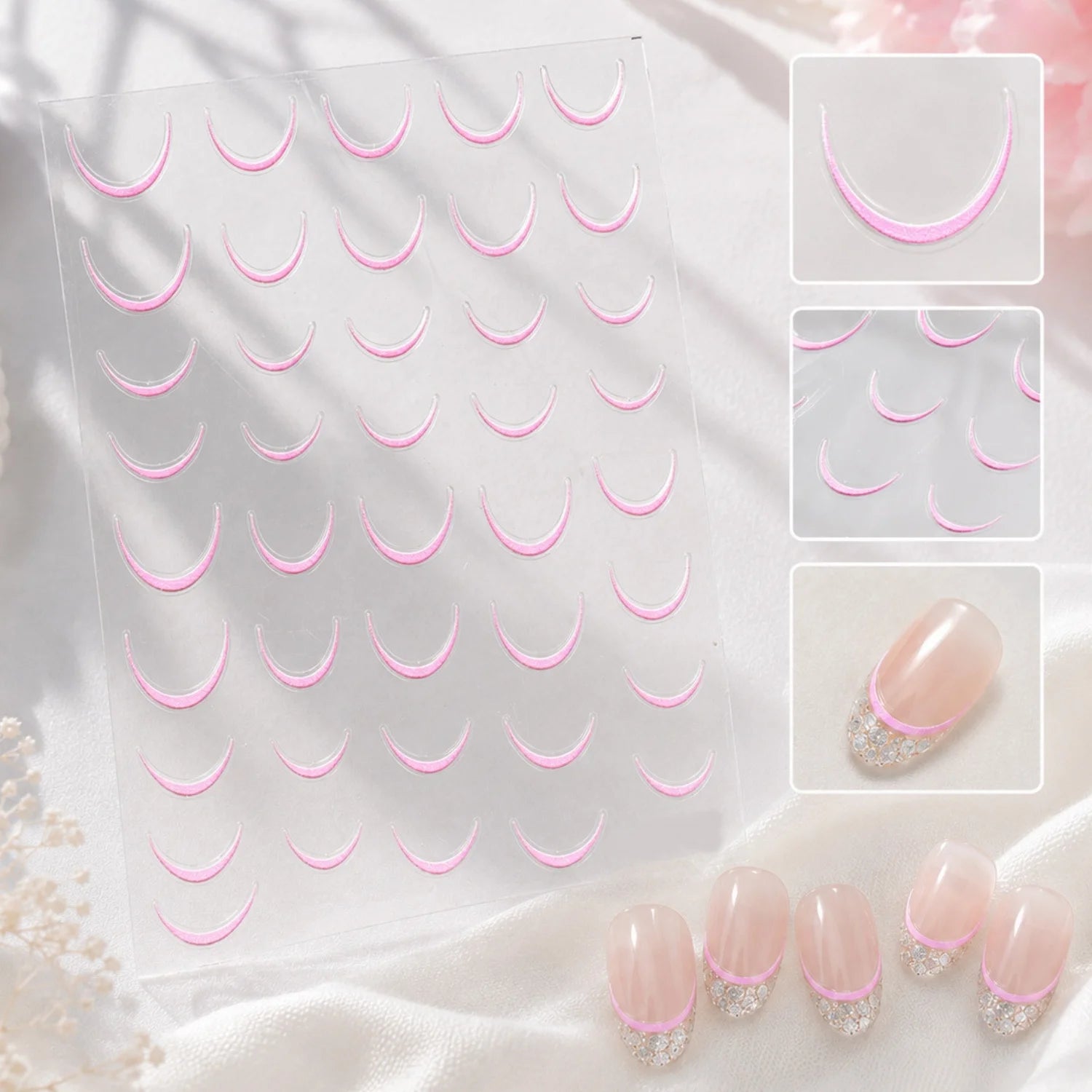 5D French Arc Nail Stickers | Crescent Moon Self-Adhesive Decals Nail Art Stickers QXL