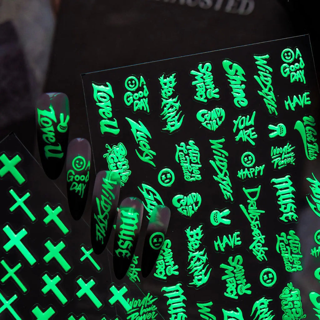 5D Glow-in-Dark Nail Stickers | Graffiti Hip Hop Decals Nail Art Stickers QXL