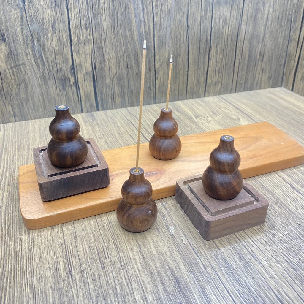 Walnut Wood Gourd Incense Holder with Ash Catcher | Zen Décor Incense Holder QXL