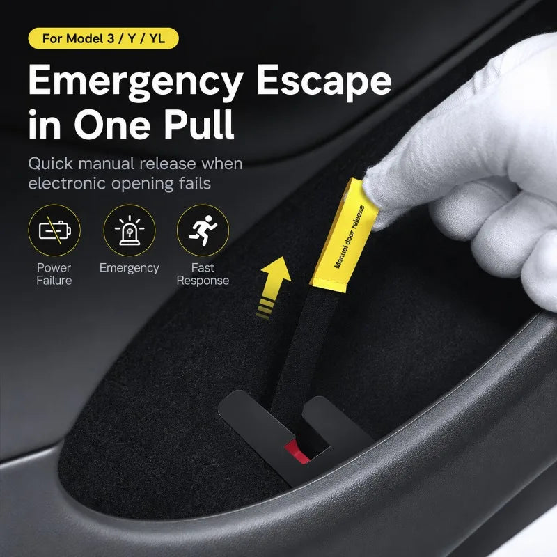 Tesla Model 3/Y Rear Door Manual Release Pull Strap 2-Pack Car Door Accessory QXL
