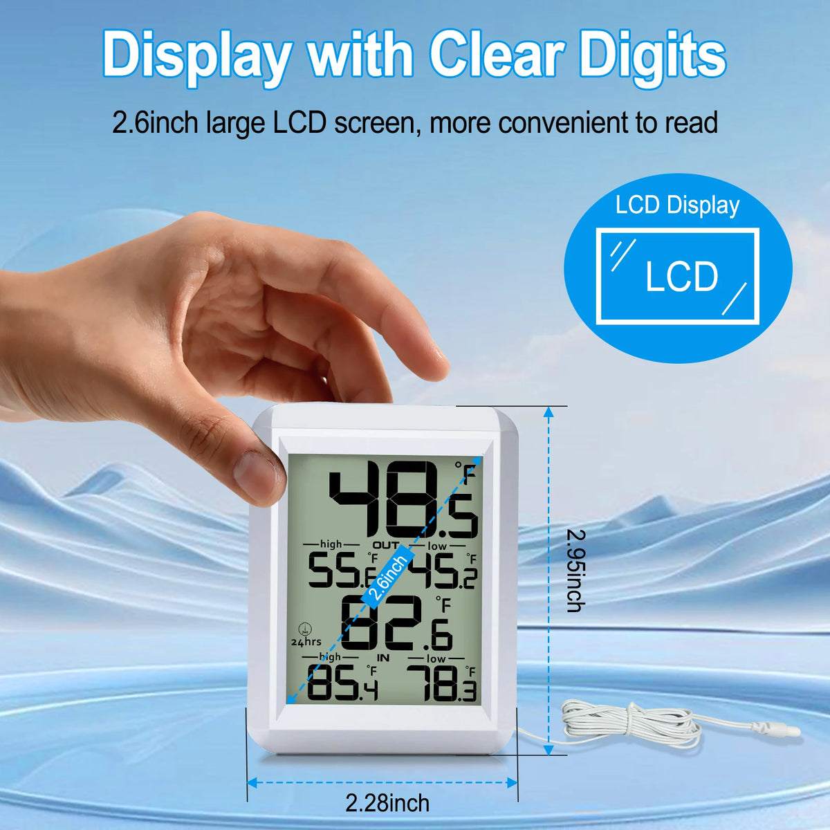 Digital Indoor/Outdoor Thermometer with Wired Probe & Min/Max Digital Thermometer QXL