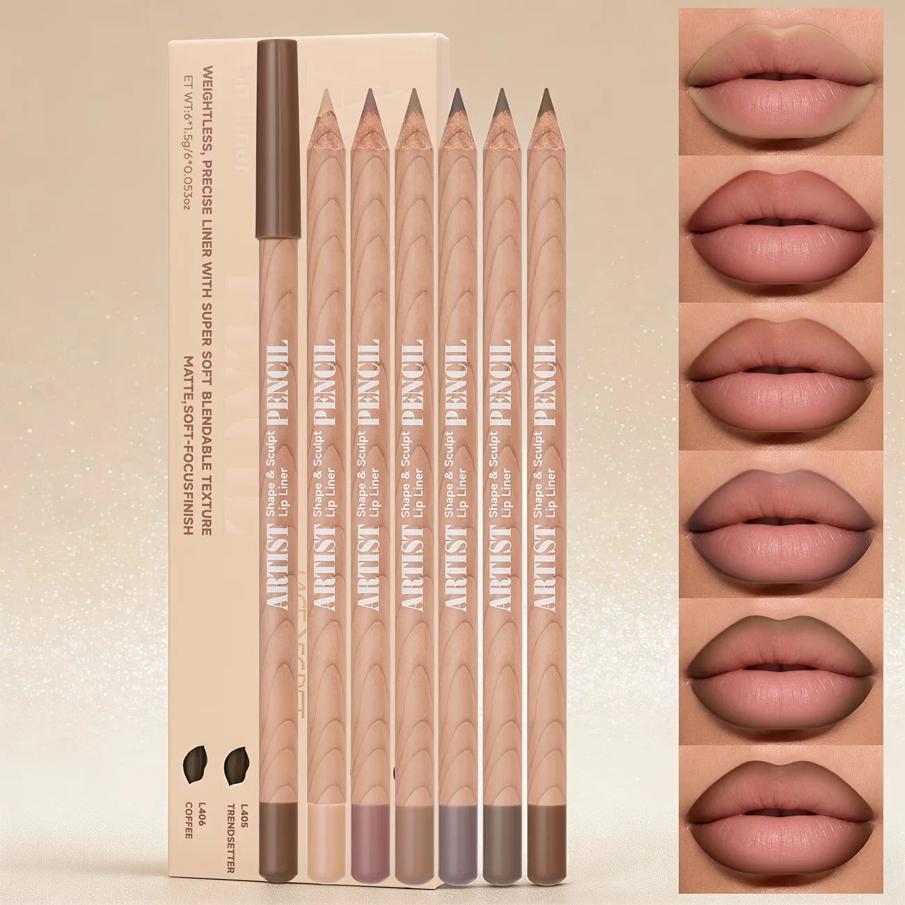 6-Pack Velvet Matte Lip Liner Set | Long-Lasting & Waterproof Lip Liner Set QXL NUDE-BROWN