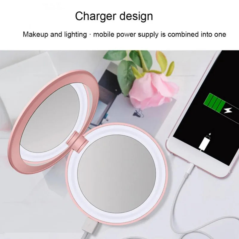 Tri-Fold LED Makeup Mirror with 3000mAh Power Bank | 3X Mag LED Makeup Mirror QXL