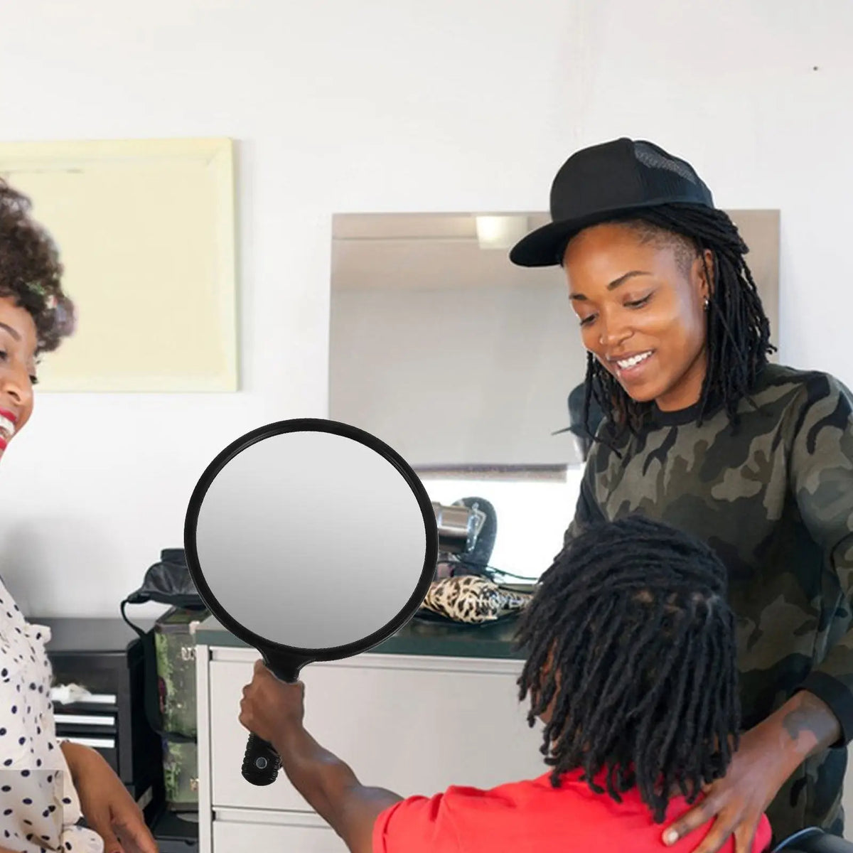 Large Round Salon Hand Mirror with Handle | Barber & Hair Salon Hand Mirror QXL