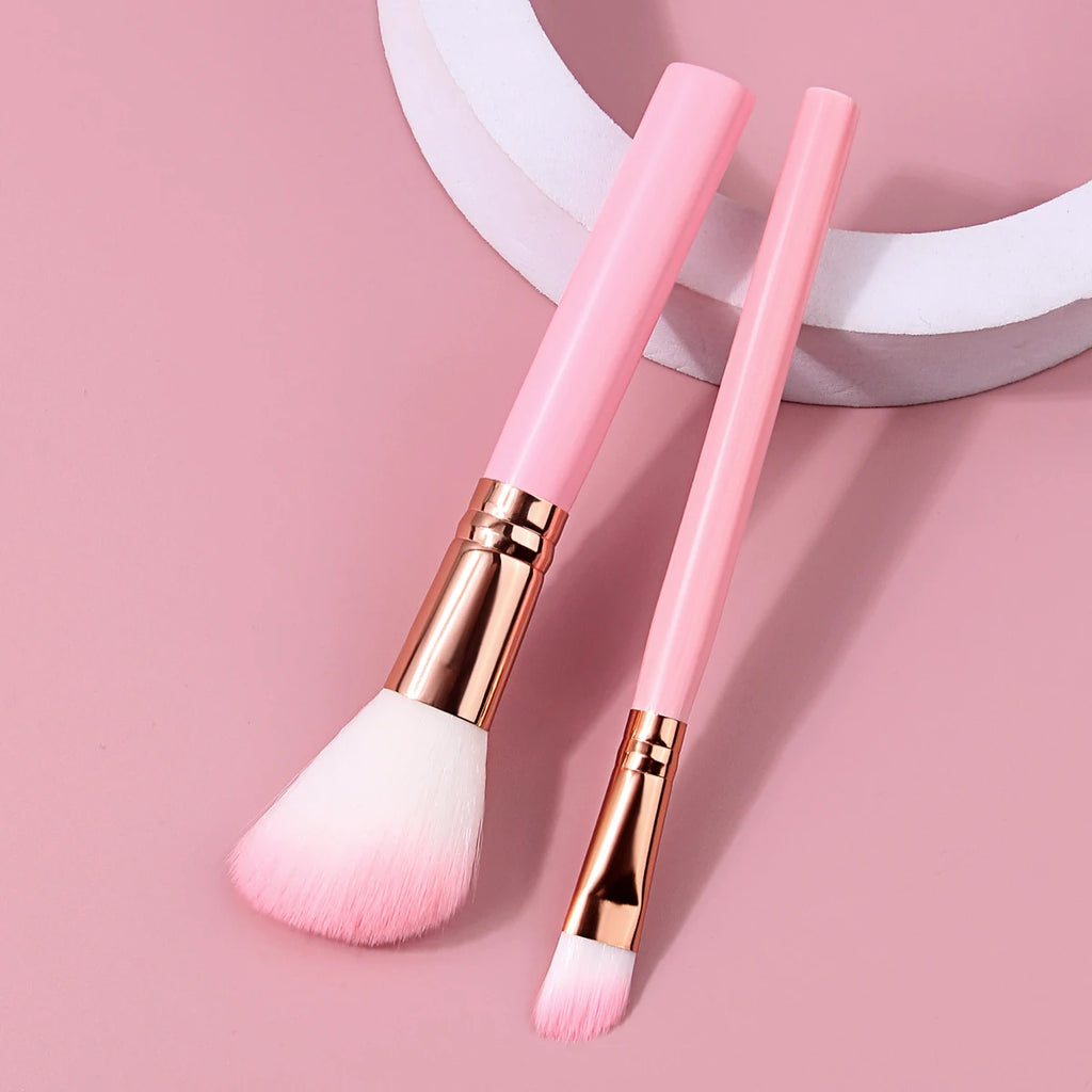 KOSSHOW 2-Pc Blush & Eyeshadow Brush Set | Pink Wood Handle Makeup Brush Set QXL