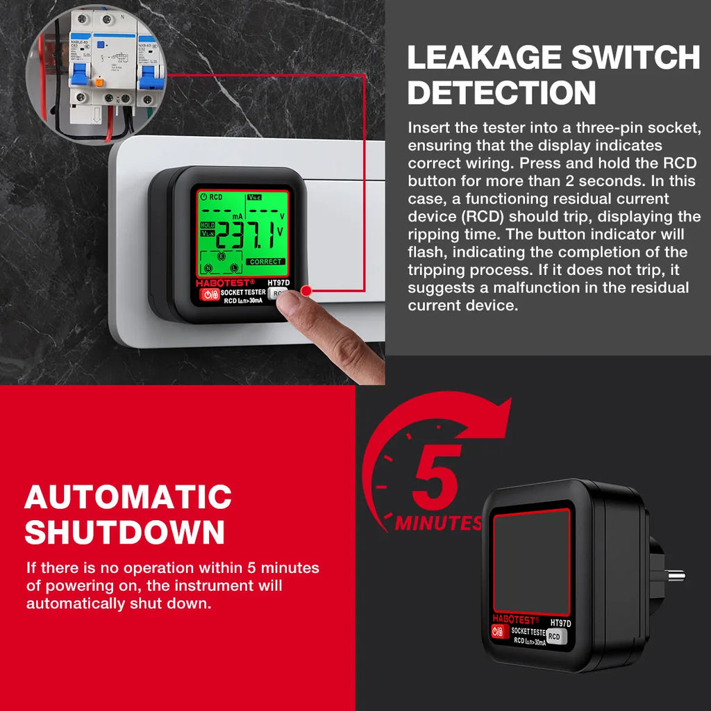 Digital Socket Tester EU/UK/US | Outlet Wiring & RCD Checker Socket Outlet Tester QXL