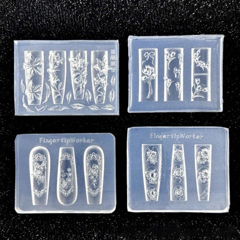 Rose & Tulip Silicone Nail Art Mold | DIY Floral 3D Design Nail Art Mold QXL