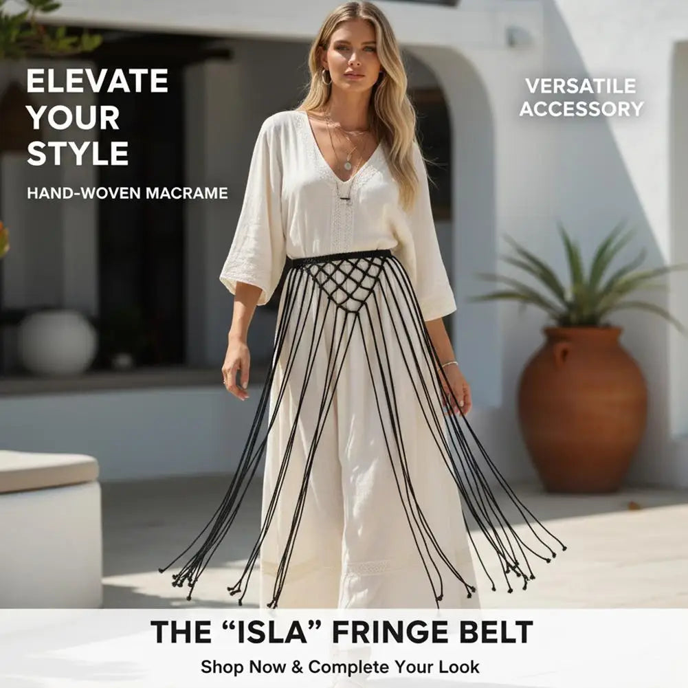 Bohemian Macrame Waist Belt | Fringe Tassel Body Chain Wrap Macrame Waist Belt QXL