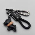 French Bulldog Genuine Leather Keychain with Braided Rope Novelty Keychain QXL Style 1