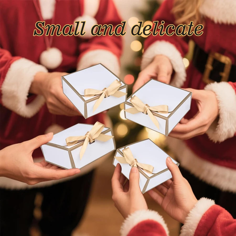 20-Pack Gift Boxes with Lids | Gold Trim & Ribbon 4.5"×4.5" Gift Boxes QXL