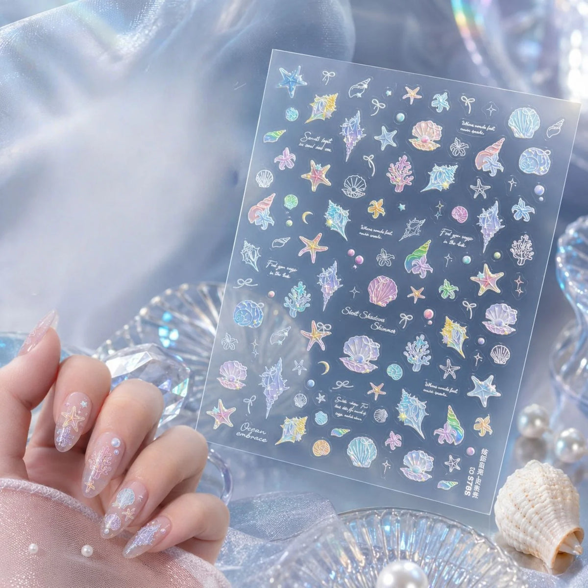 5D Holographic Nail Stickers | Summer Shell & Starfish Decals Nail Art Stickers QXL