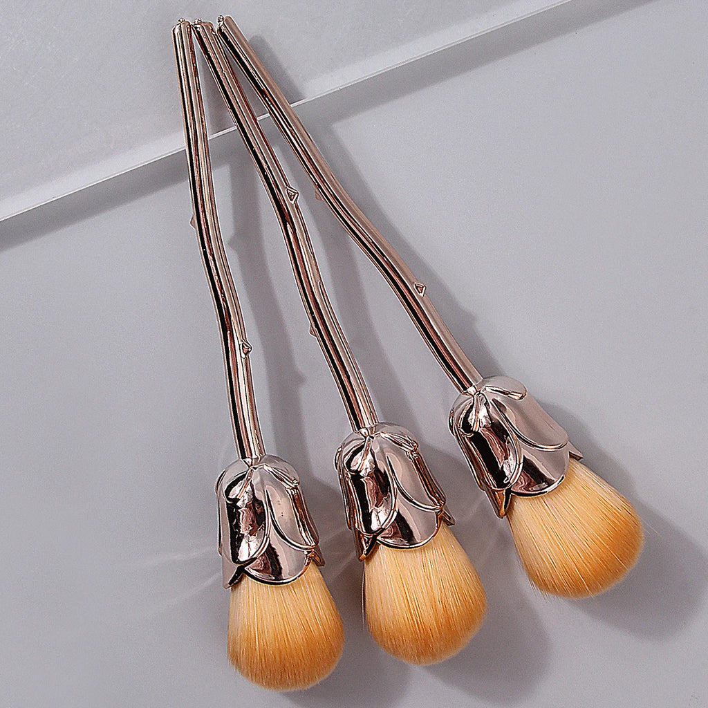 KOSSHOW 3-Piece Powder & Blush Brush Set | Gold Handles Makeup Brush Set QXL
