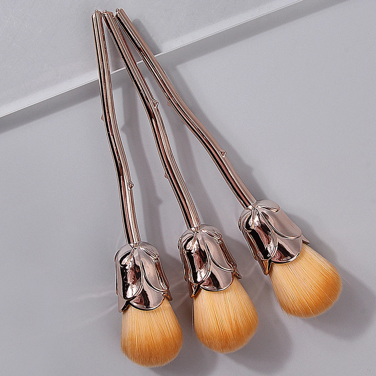 KOSSHOW 3-Piece Powder & Blush Brush Set | Gold Handles Makeup Brush Set QXL