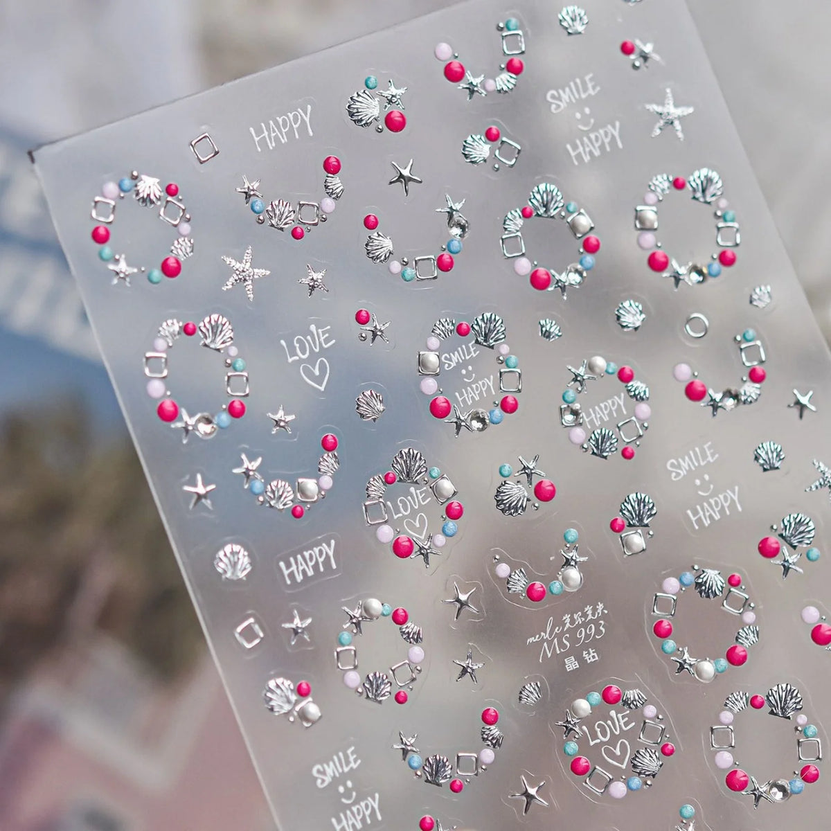 5D Ocean Nail Stickers – Pearl Shell Starfish Metal Frame Decals Nail Art Stickers QXL