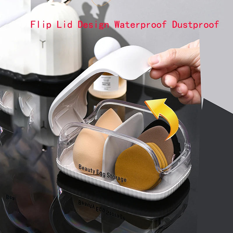 Makeup Sponge & Puff Storage Box – Dustproof Flip Lid Organizer Cosmetic Puff Organizer QXL