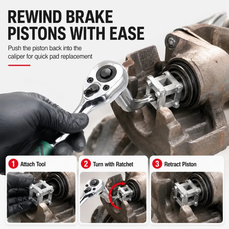6-in-1 Disc Brake Piston Wind Back Cube Tool | 3/8in Drive Brake Piston Tool QXL