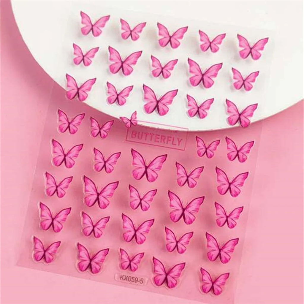 5D Kawaii Butterfly Nail Art Stickers | Korean Pink Gradient Nail Art Stickers QXL 1pcs
