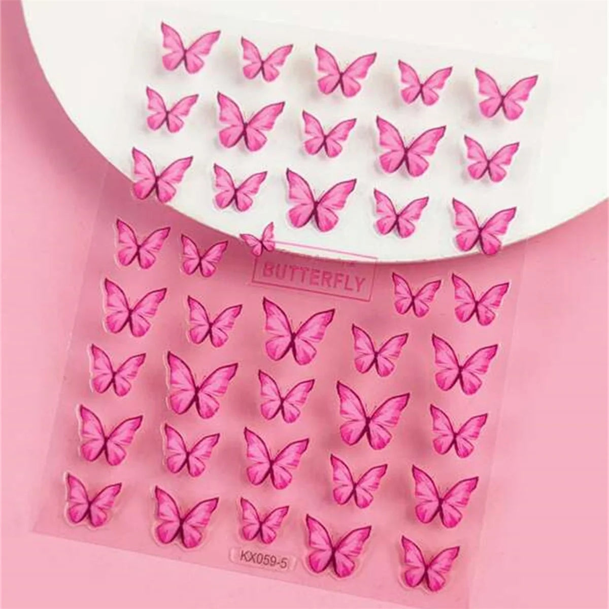 5D Kawaii Butterfly Nail Art Stickers | Korean Pink Gradient Nail Art Stickers QXL 1pcs