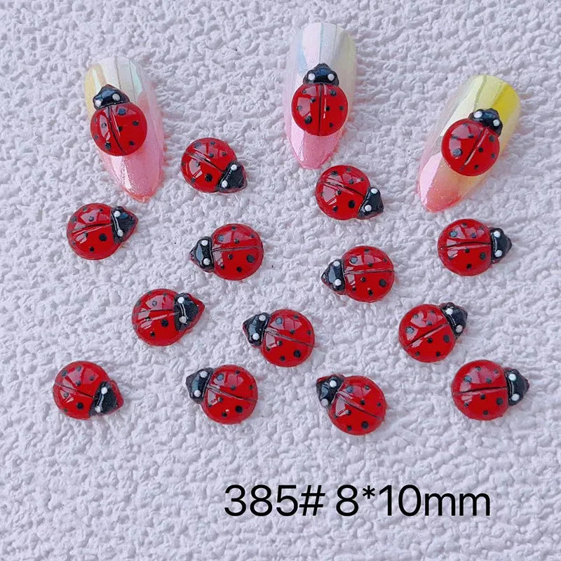10-Pack 3D Kawaii Ladybug Resin Nail Charms | DIY Manicure Nail Art Charms QXL