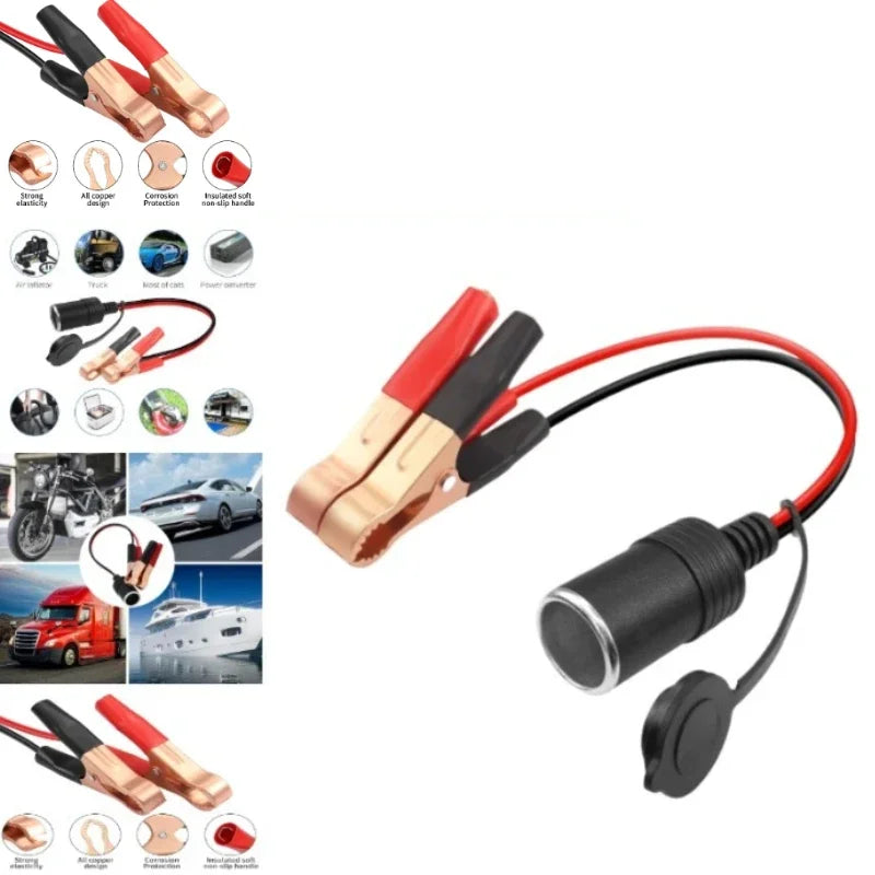 12V Cigarette Lighter Socket Adapter with Alligator Clips Car Battery Adapter QXL